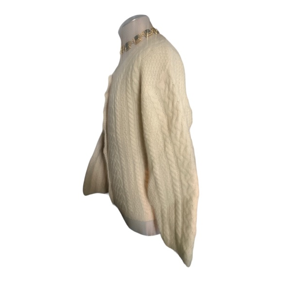 INIS CRAFTS Women's Off White Cable Knit Cardigan Size Medium Made in Ireland - Picture 5 of 11